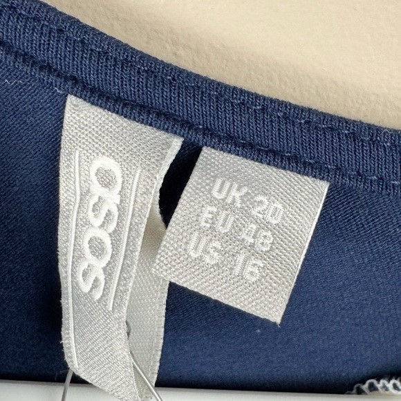 ASOS Curve White, Blue & Gray Colorblock Tie Waist Dress Size 16 - Picture 7 of 11